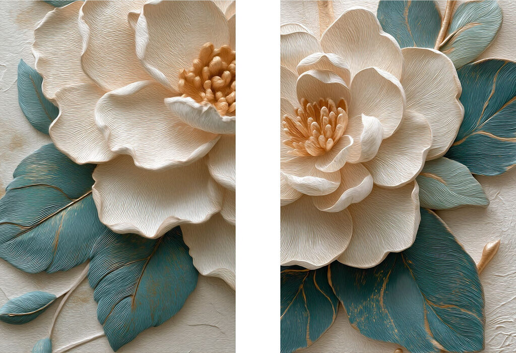 Fleur et feuilles sculptées — motif complet