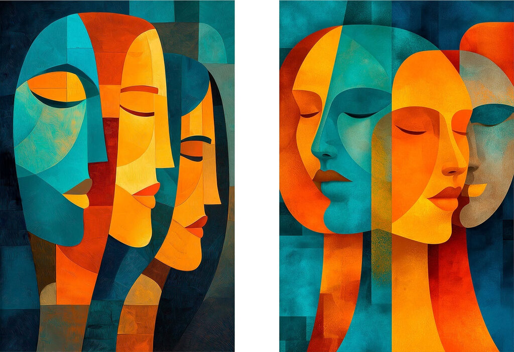 Visages qui se chevauchent — motif complet