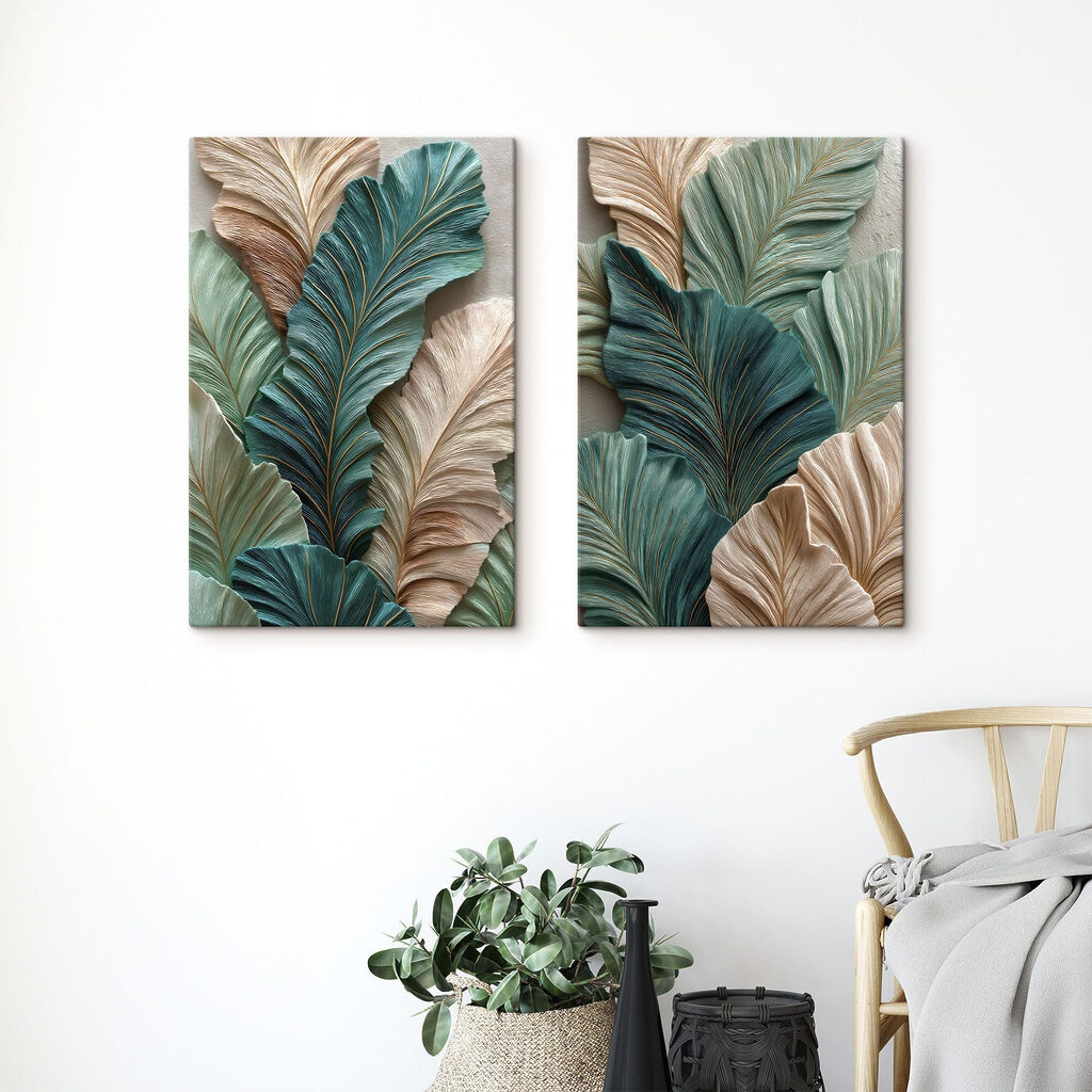 Feuillage vert et beige — intérieur 1