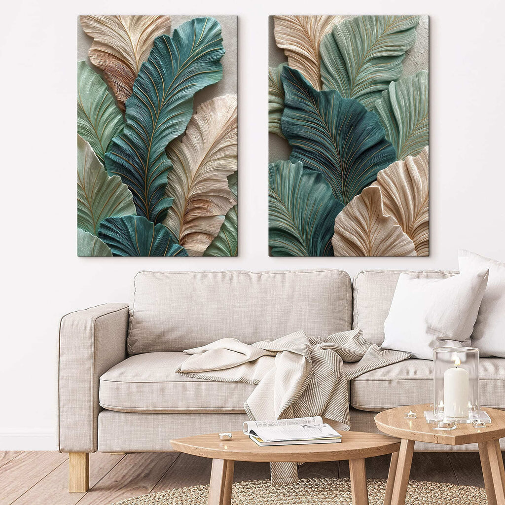 Feuillage vert et beige — intérieur 2