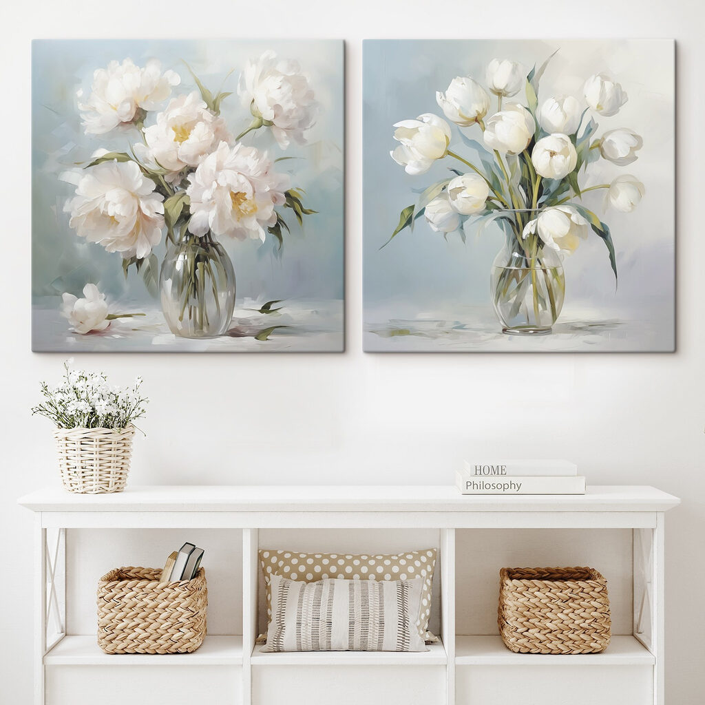 Fleurs blanches en vase dans un intérieur