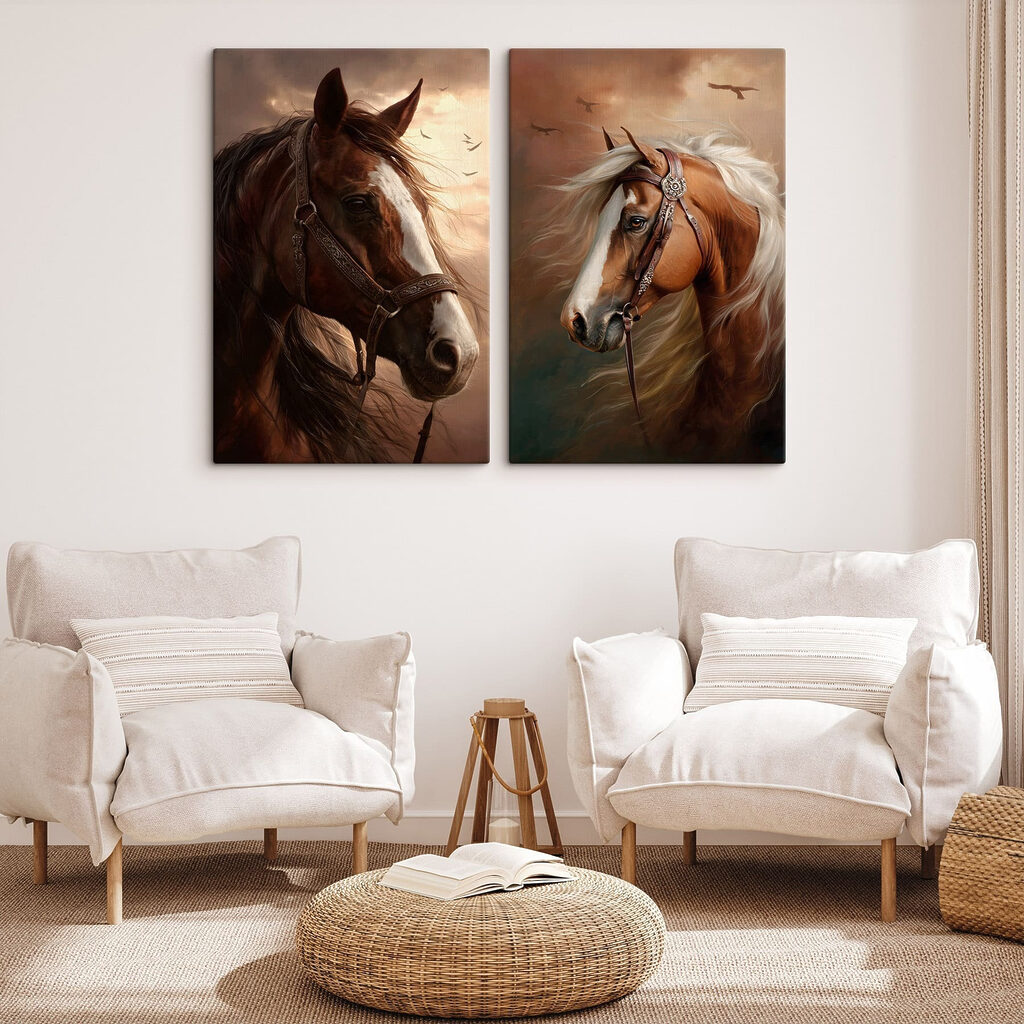Chevaux et brides ornées dans un intérieur