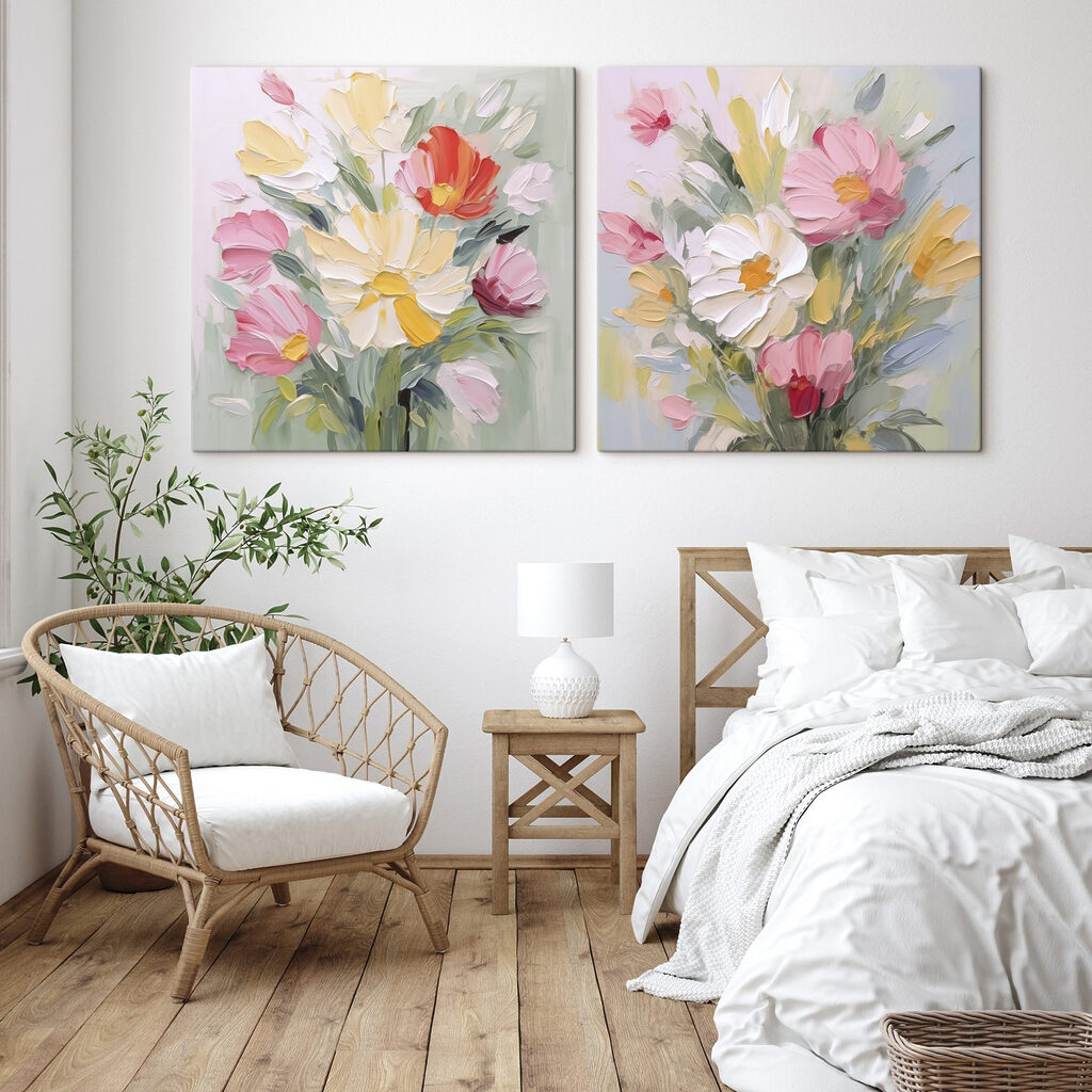 Fleurs pastel en liberté dans un intérieur