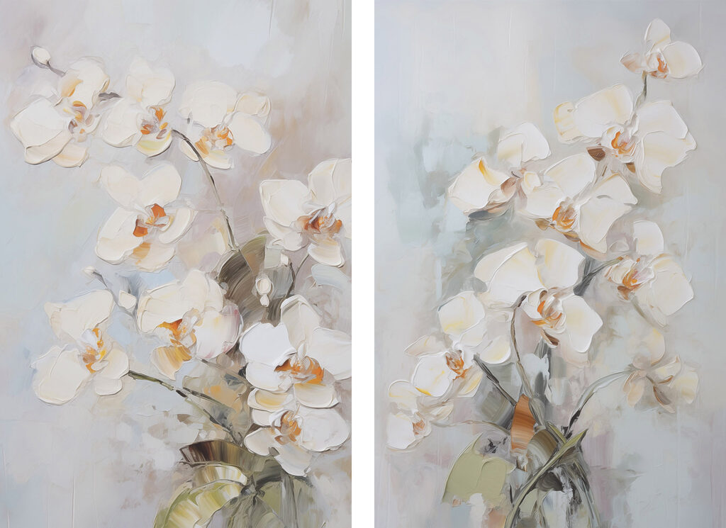 Orchidées sur fond gris — motif complet
