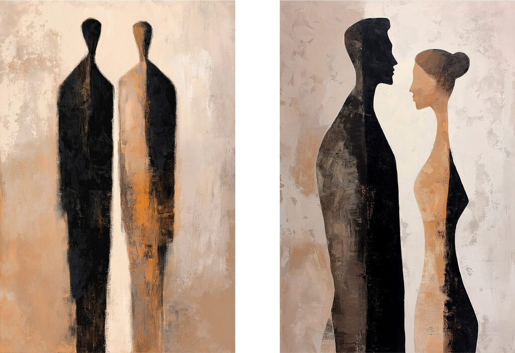 Rencontre en silhouettes — motif complet