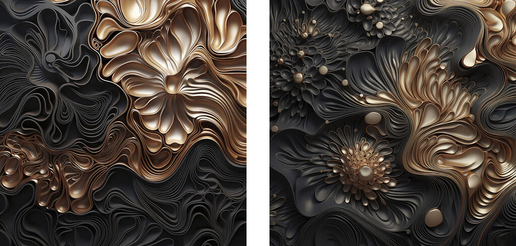 Fleurs bronze sur noir — motif complet