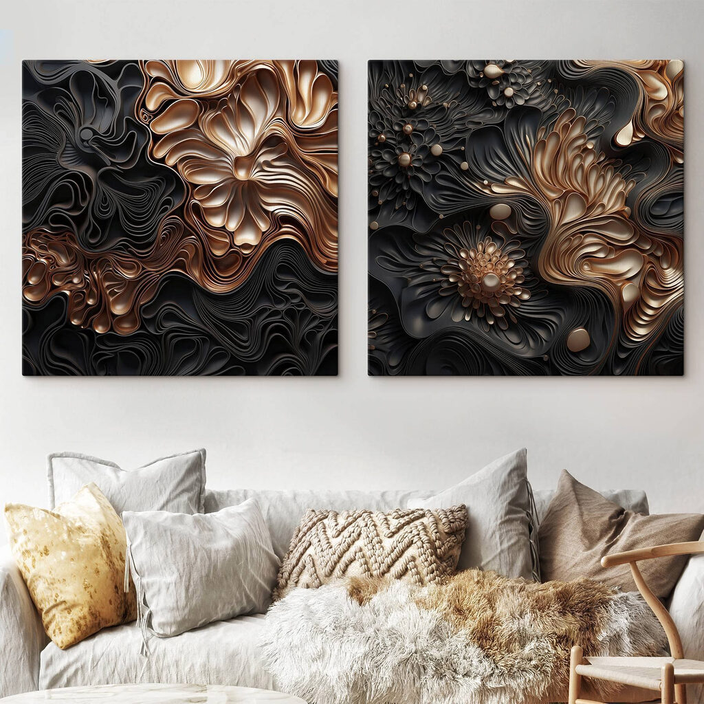 Fleurs bronze sur noir — intérieur 1