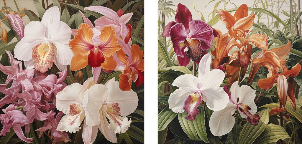 Orchidées colorées — motif complet