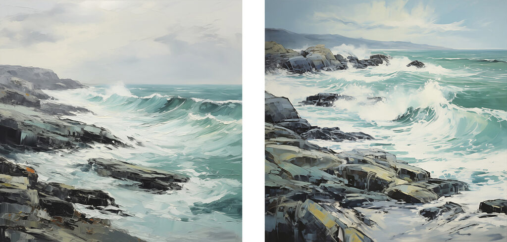 Vagues sur les rochers — motif complet