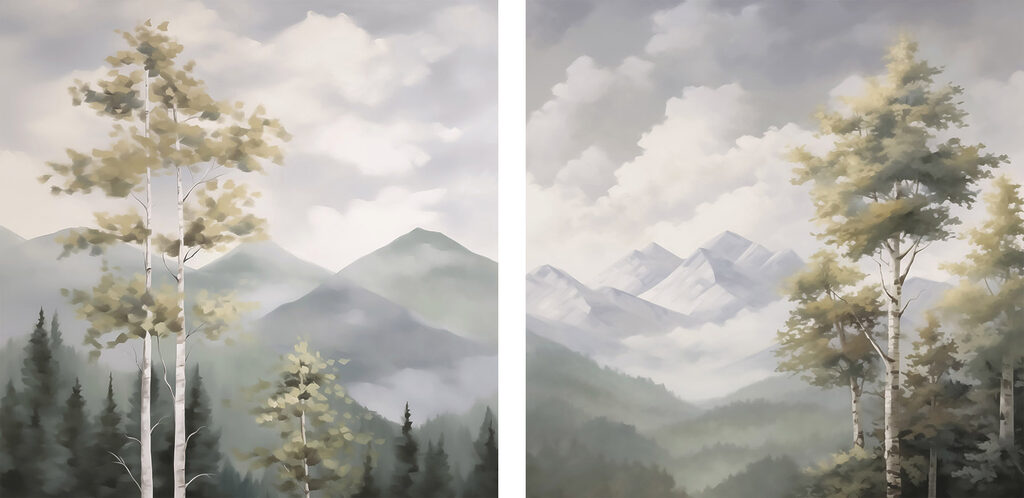 Bouleaux et montagnes — motif complet