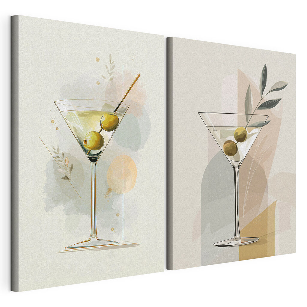 Cocktails aux olives, toile tendue et bord enveloppé
