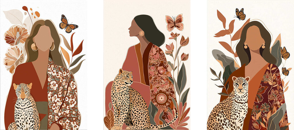 Femme et félin — motif complet