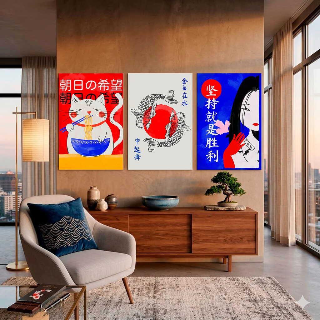 Chat, poissons et dame dans un intérieur
