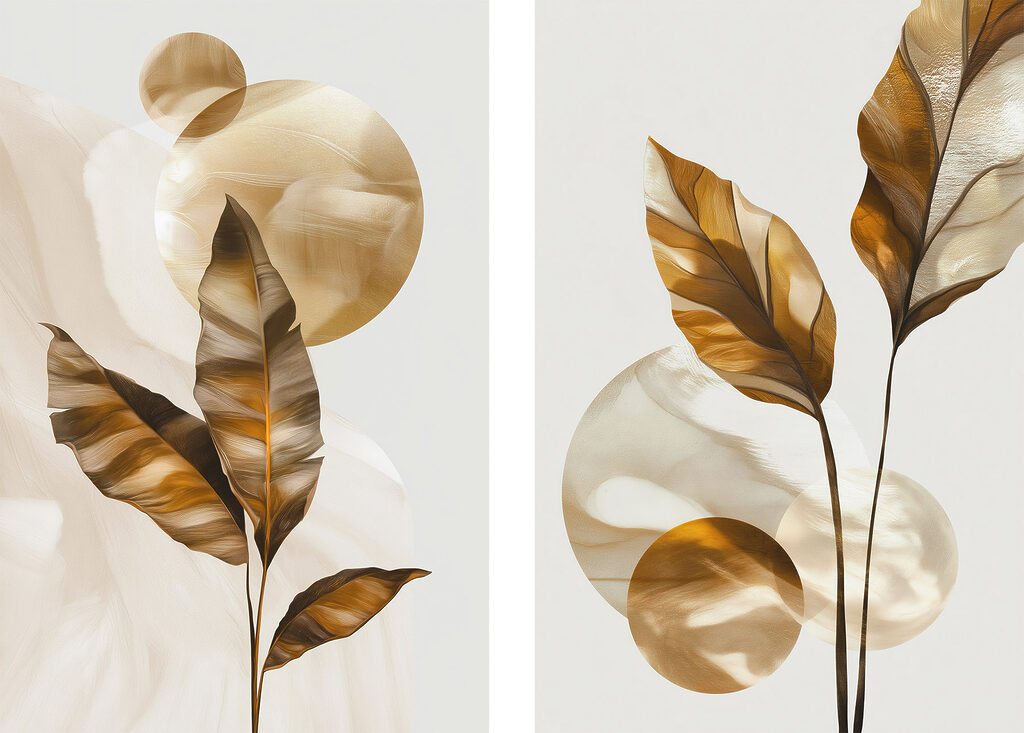Feuilles et cercles dorés — motif complet