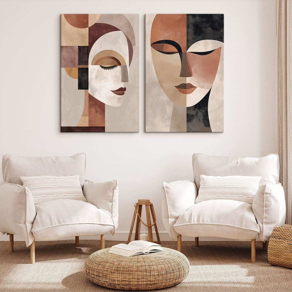 Visages aux formes chaudes dans un intérieur