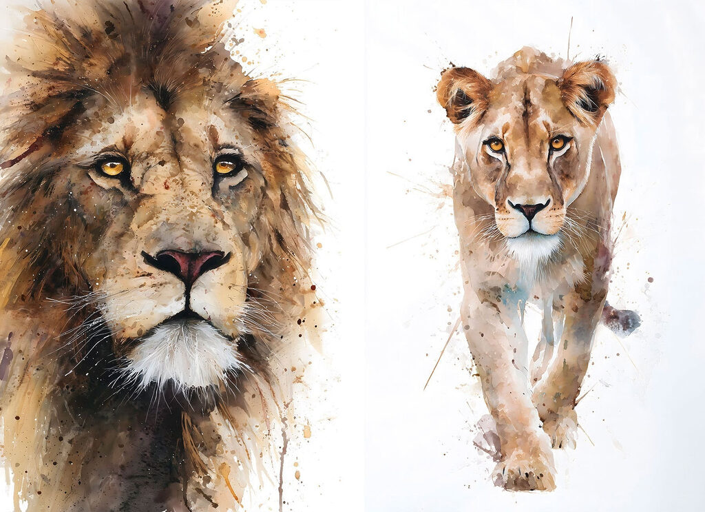Lion et lionne — motif complet