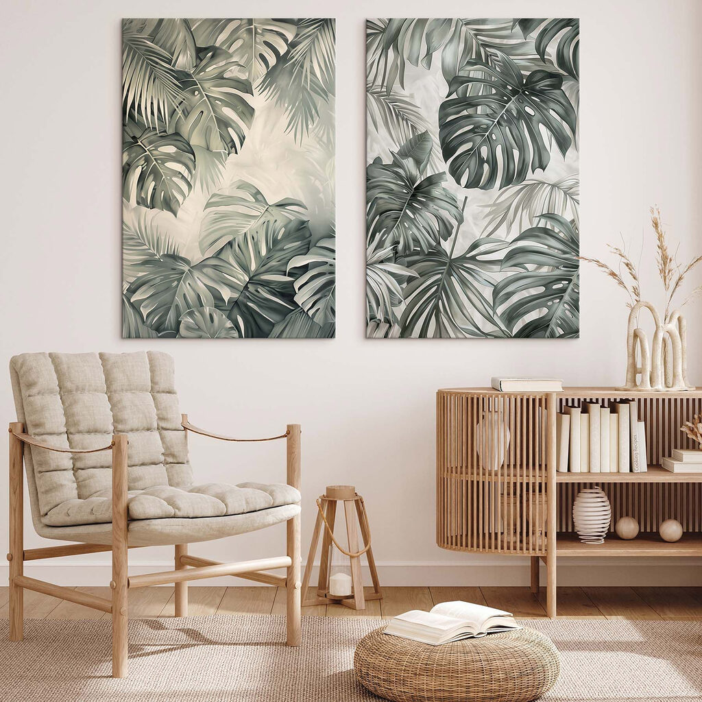 Feuilles tropicales à l’encre dans un intérieur