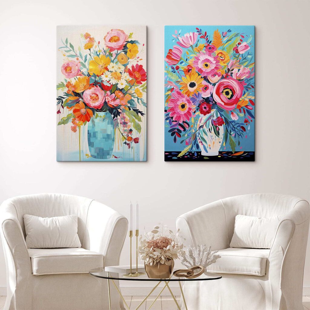 Bouquets hauts en couleur dans un intérieur