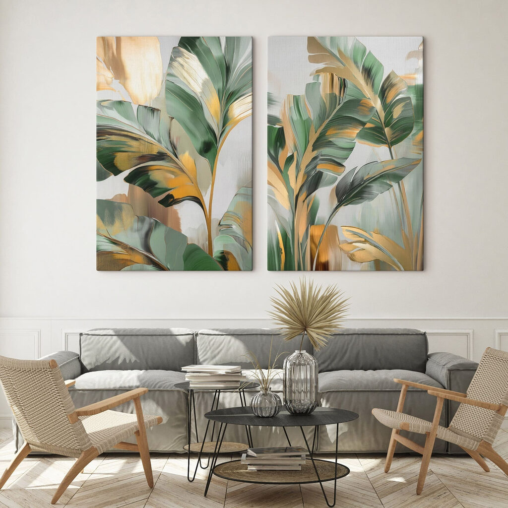 Feuilles tropicales au soleil dans un intérieur