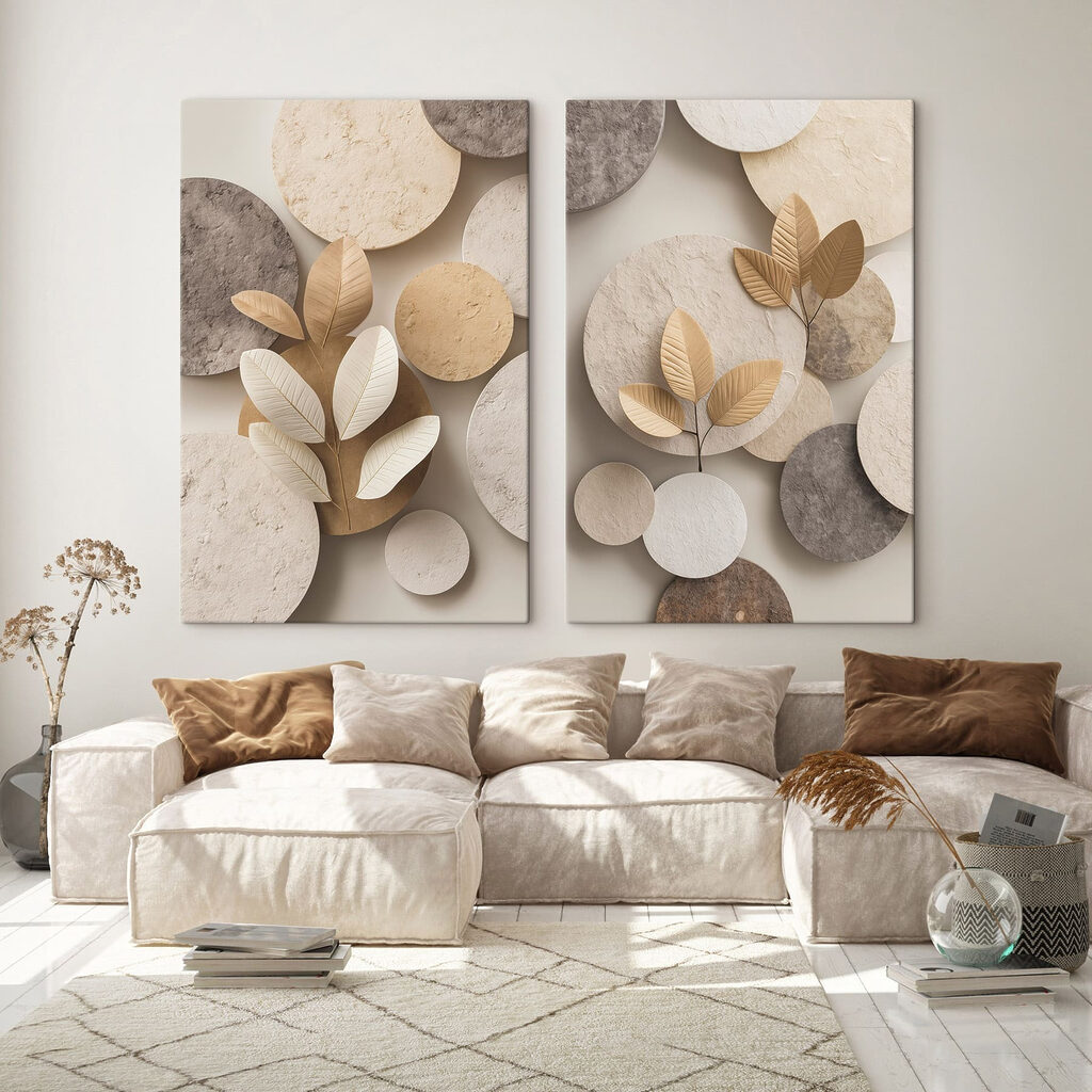 Feuilles et formes rondes dans un intérieur