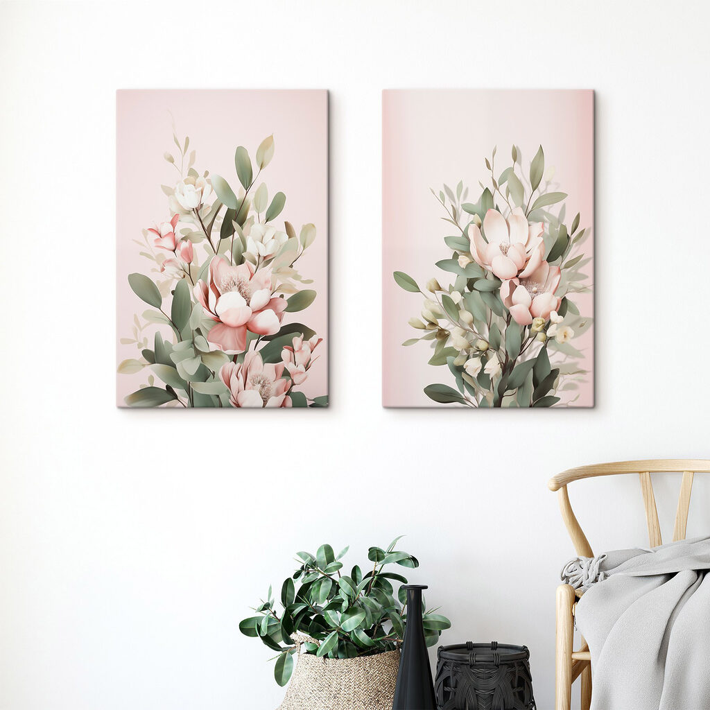 Fleurs roses et verdure dans un intérieur