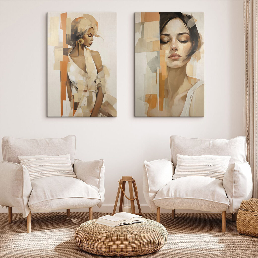 Regards entre aplats chauds dans un intérieur