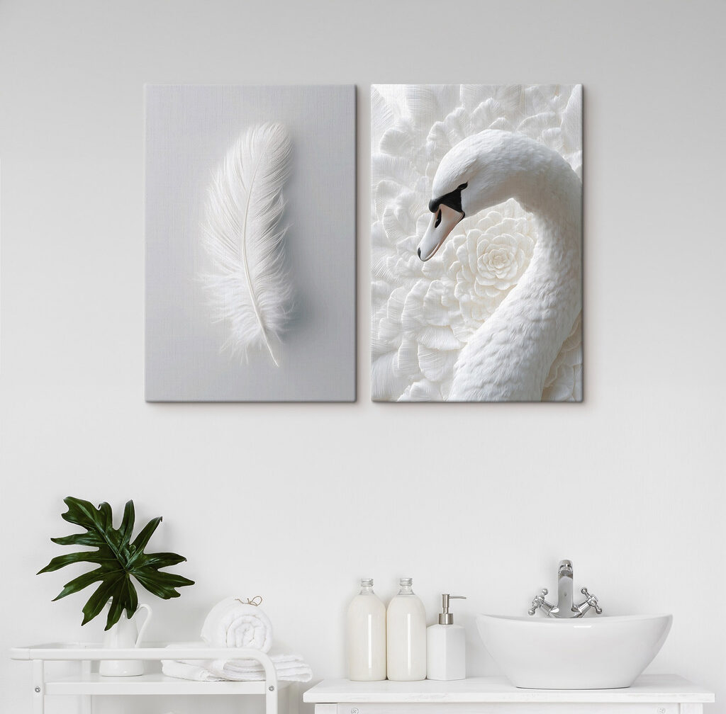 Plume blanche et cygne dans un intérieur