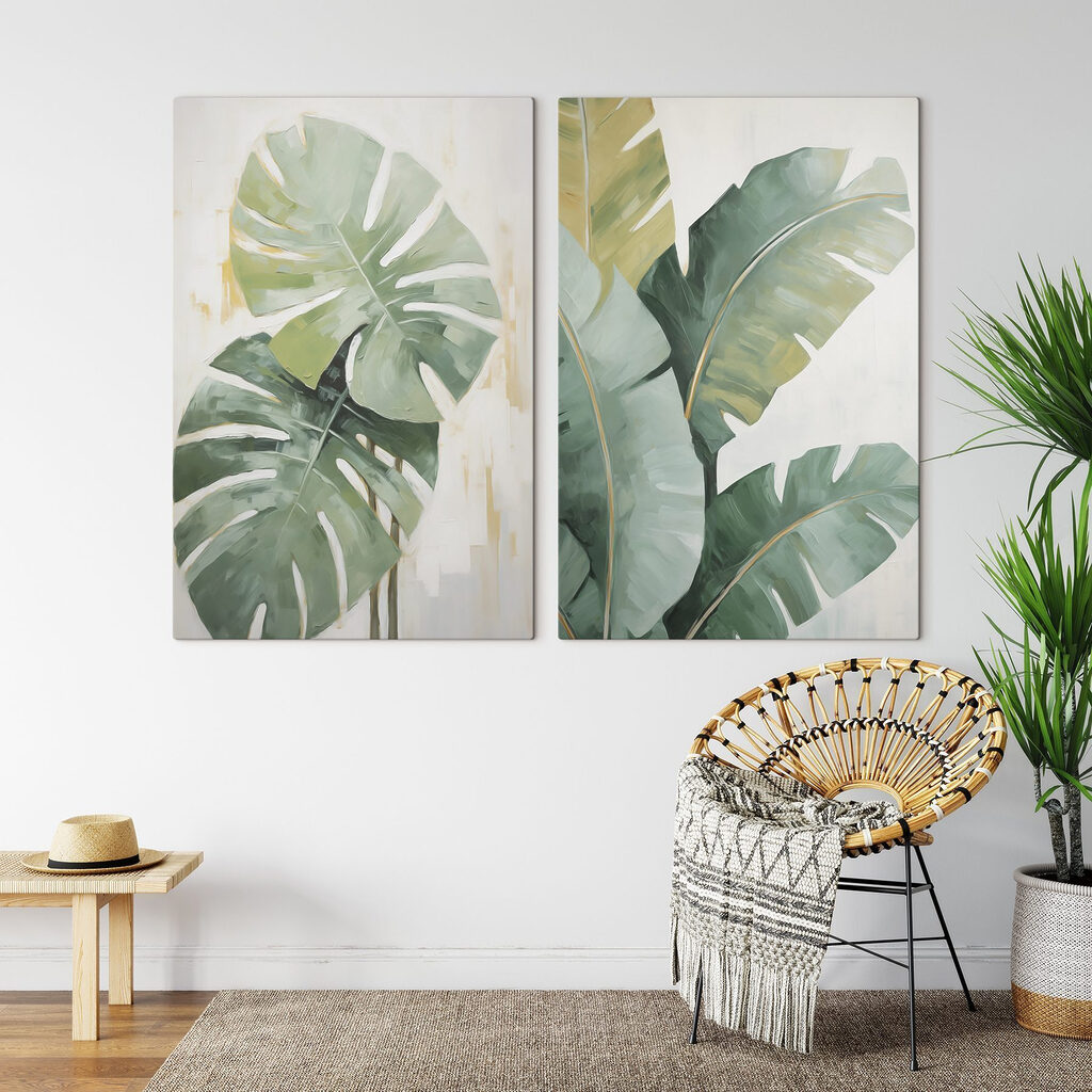 Grandes feuilles à l’aquarelle dans un intérieur