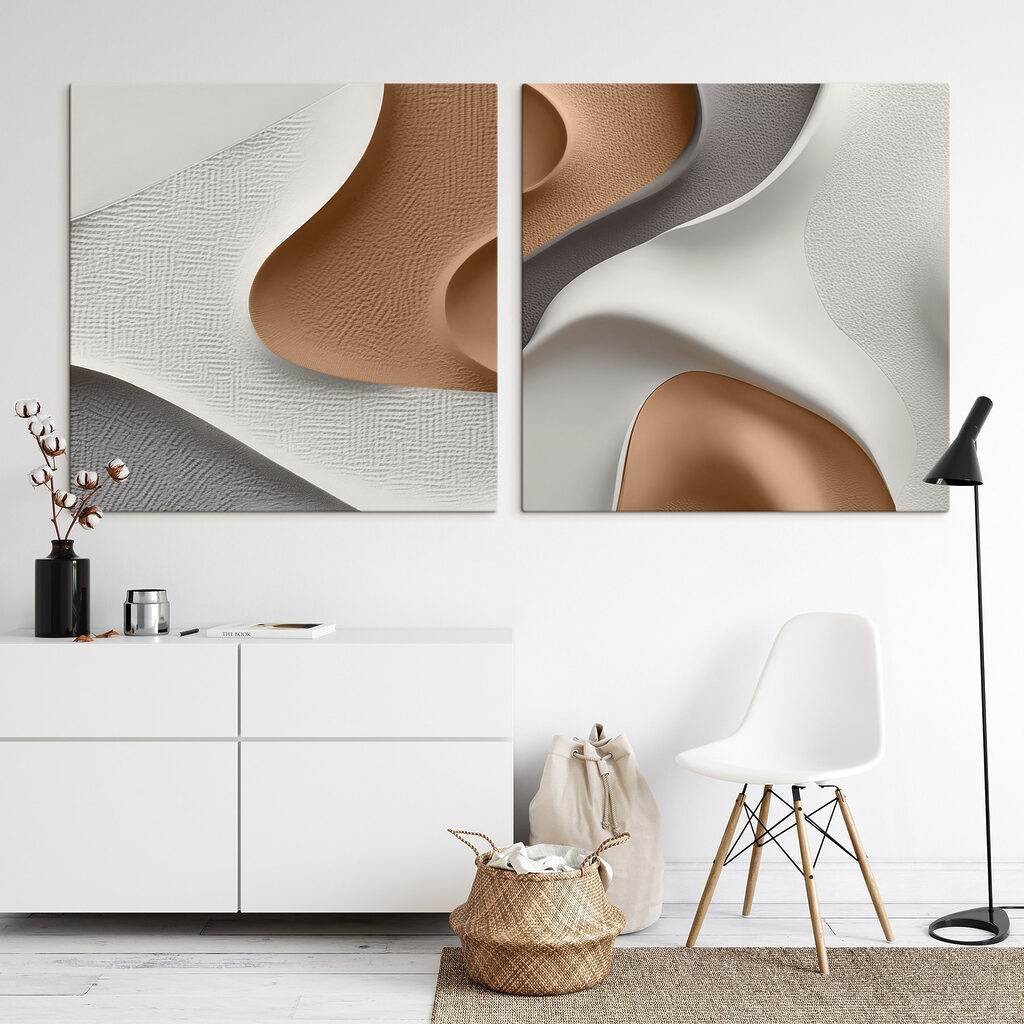 Cuivre et courbes blanches dans un intérieur