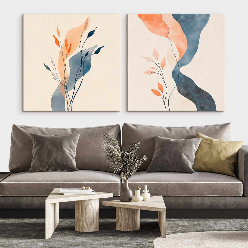 Rameaux et flots colorés dans un intérieur