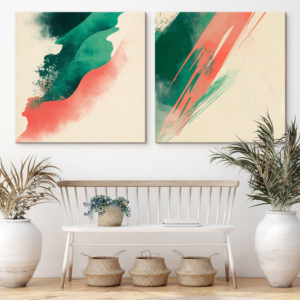 Traits vert et corail dans un intérieur