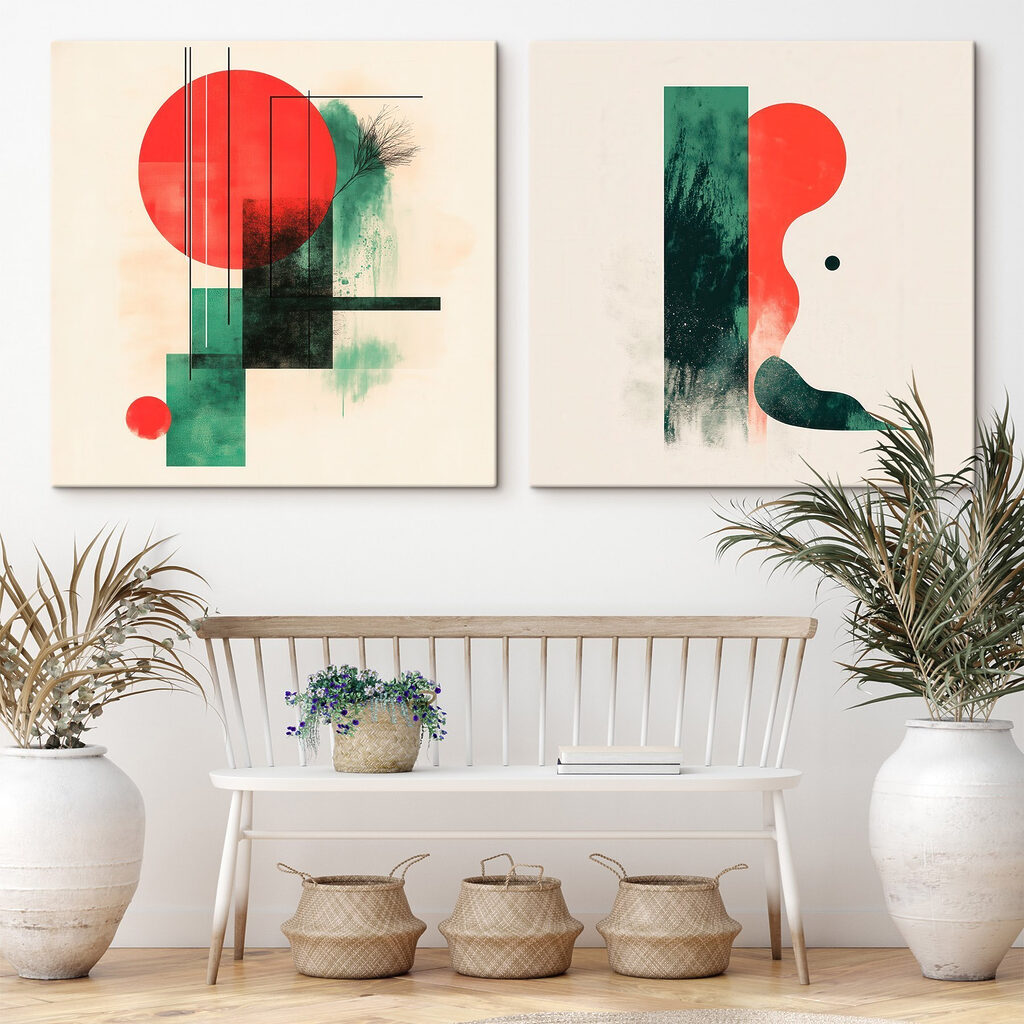 Géométrie rouge et verte dans un intérieur