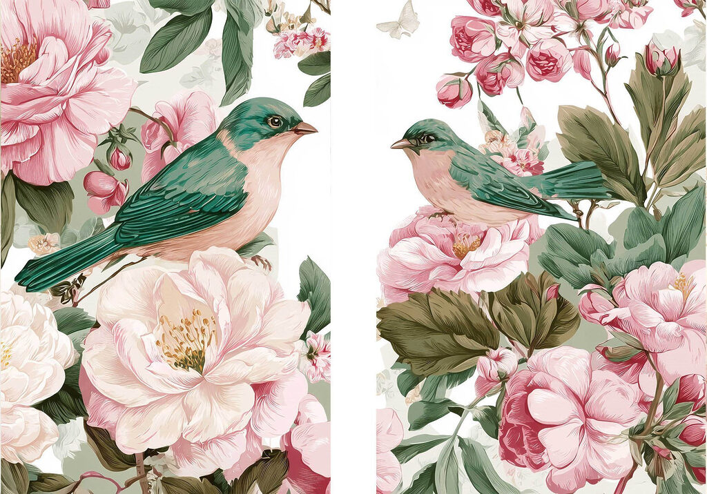 Oiseaux en vis-à-vis — motif complet
