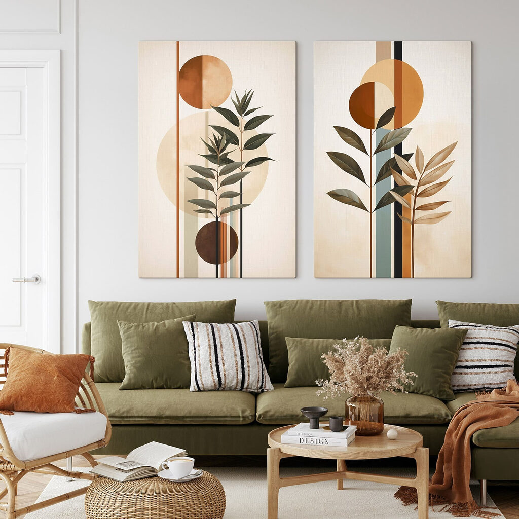 Plantes, cercles et lignes dans un intérieur