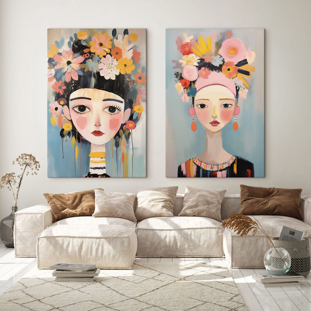 Fillettes aux grands yeux dans un intérieur