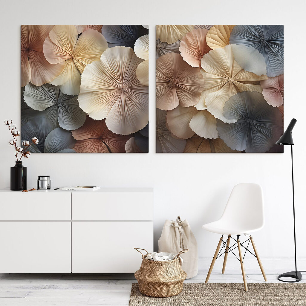 Feuilles en éventails colorés dans un intérieur