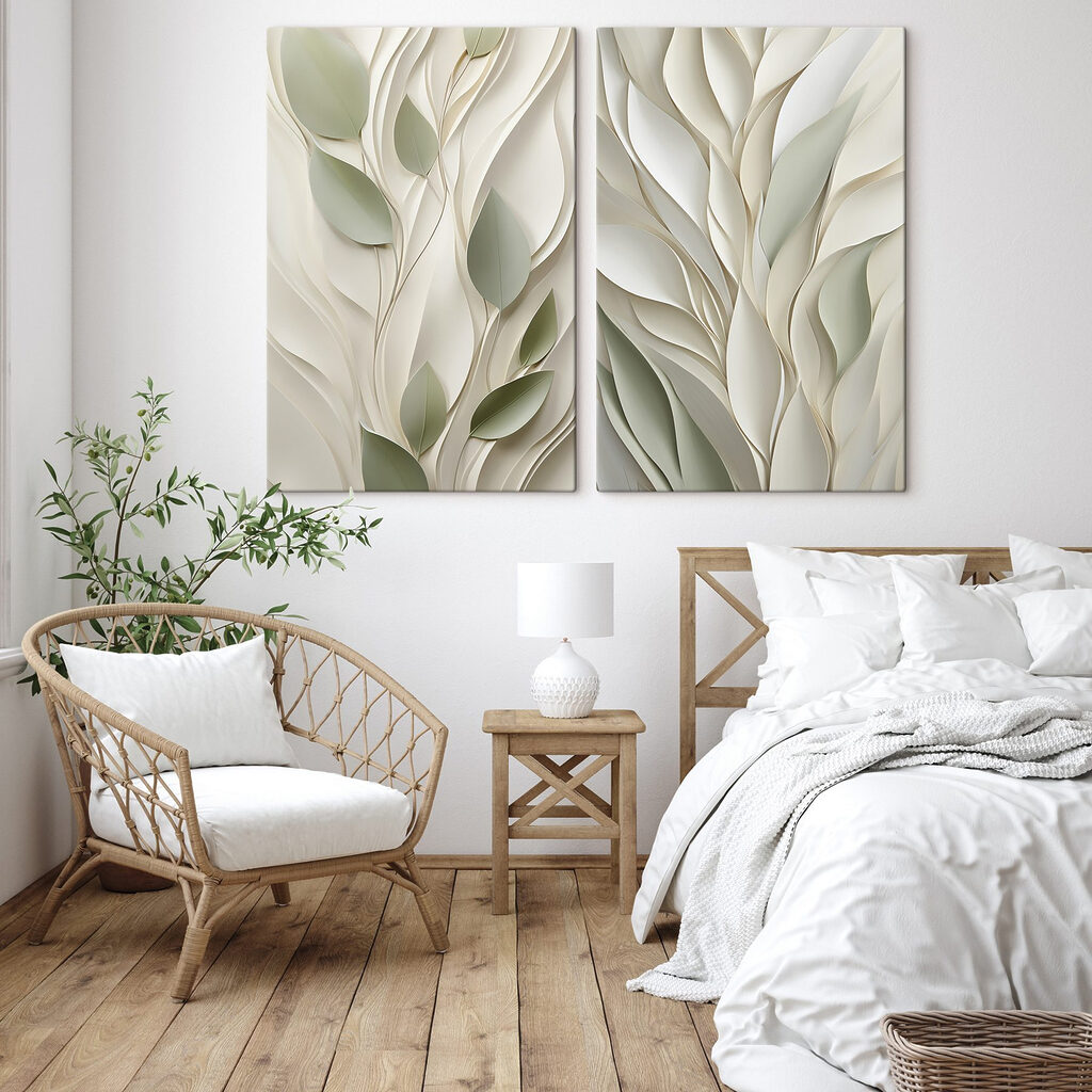 Feuilles et volutes dans un intérieur
