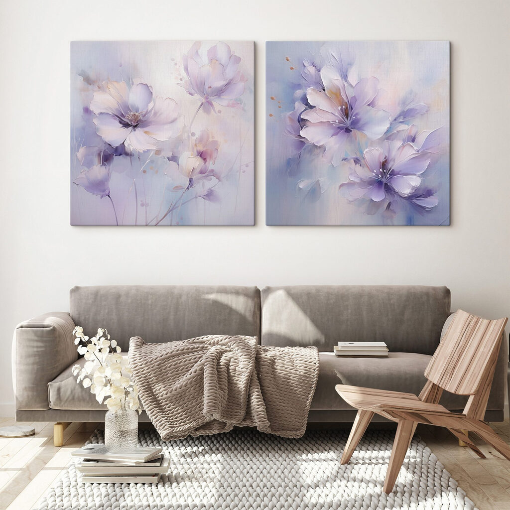 Fleurs en brume mauve dans un intérieur