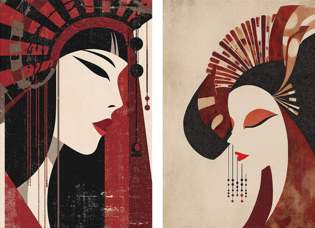 Profils rouge et noir — motif complet