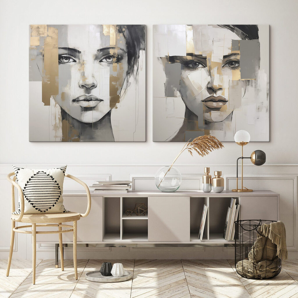 Deux regards en fragments dans un intérieur