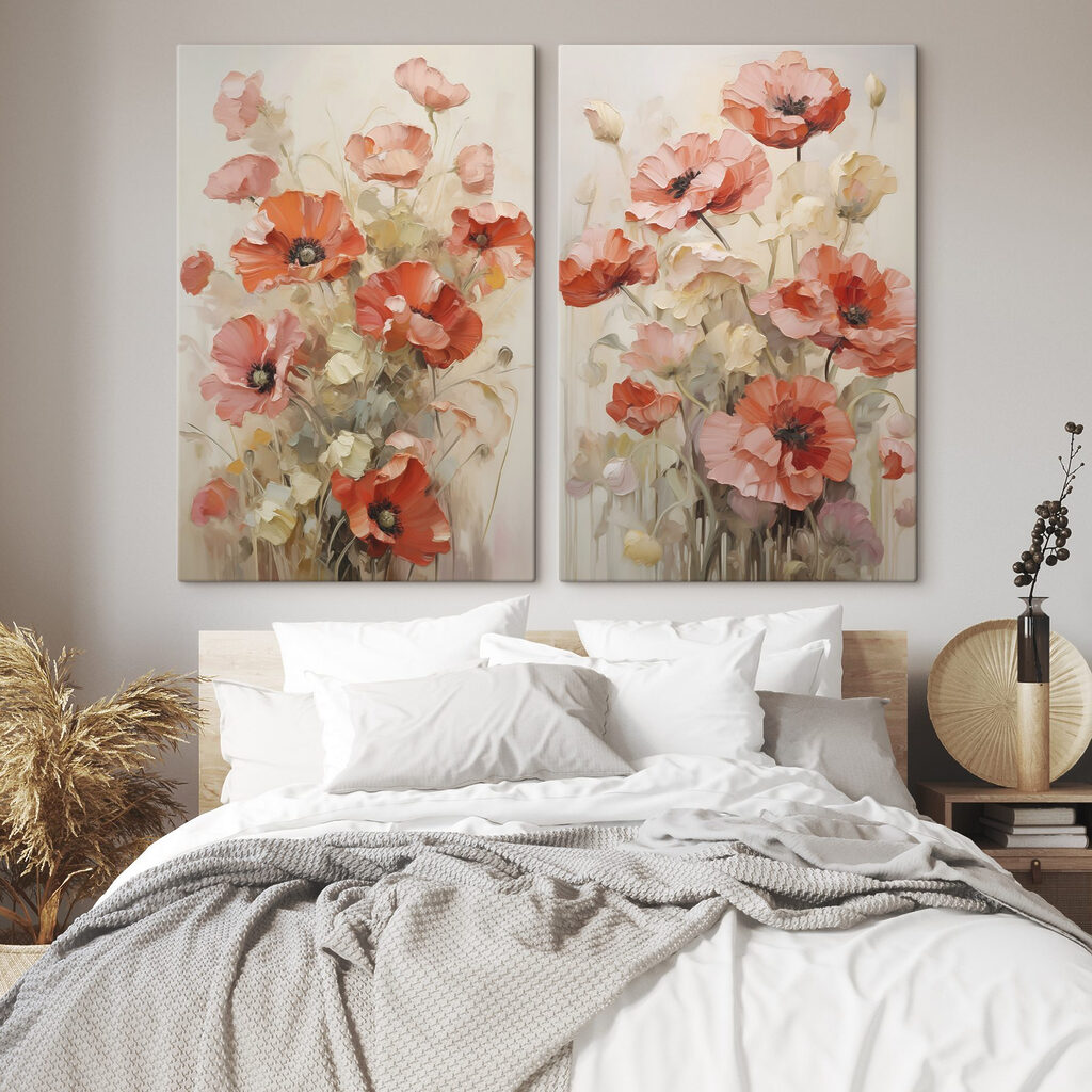 Fleurs couleur corail dans un intérieur