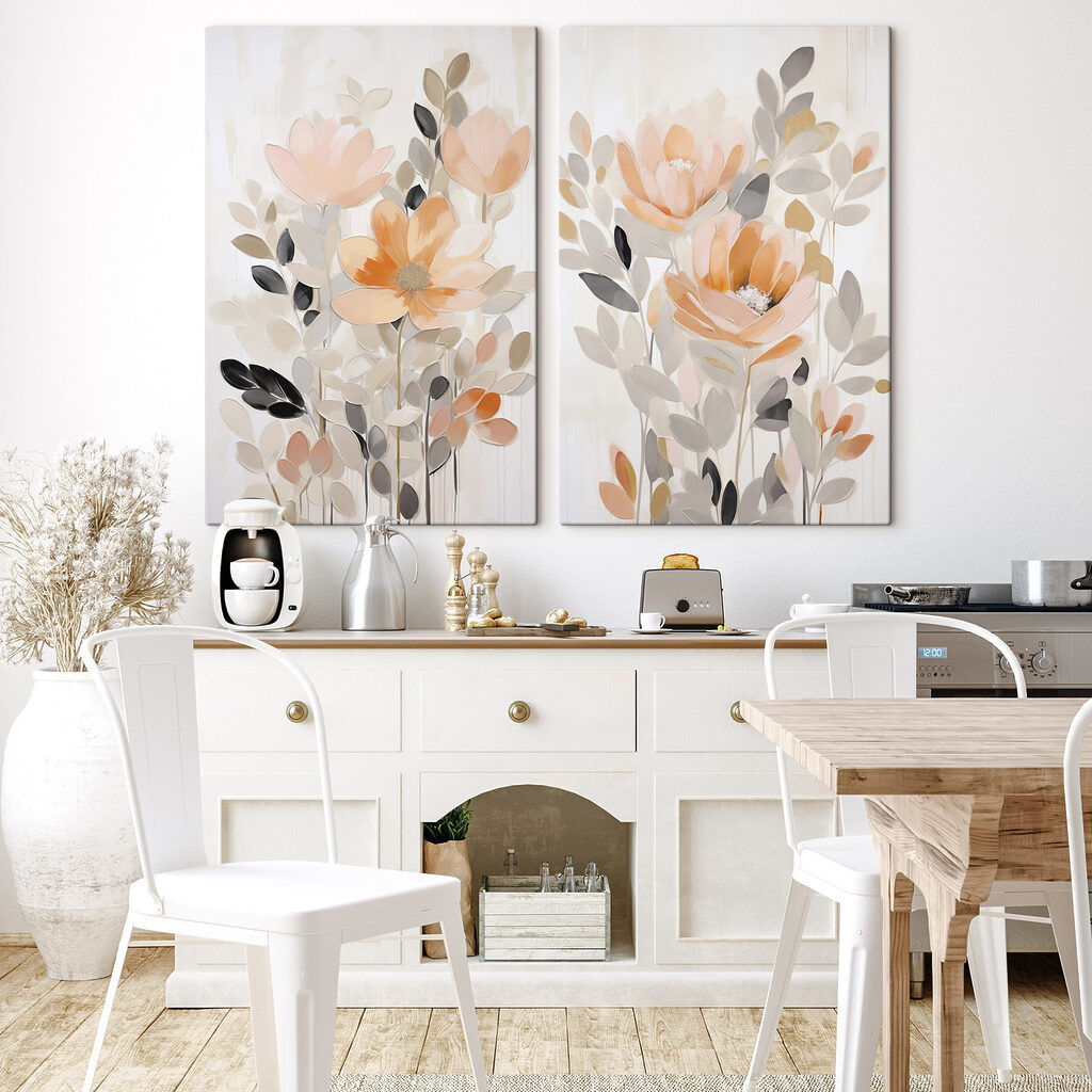 Bouquet aux tons abricot dans un intérieur
