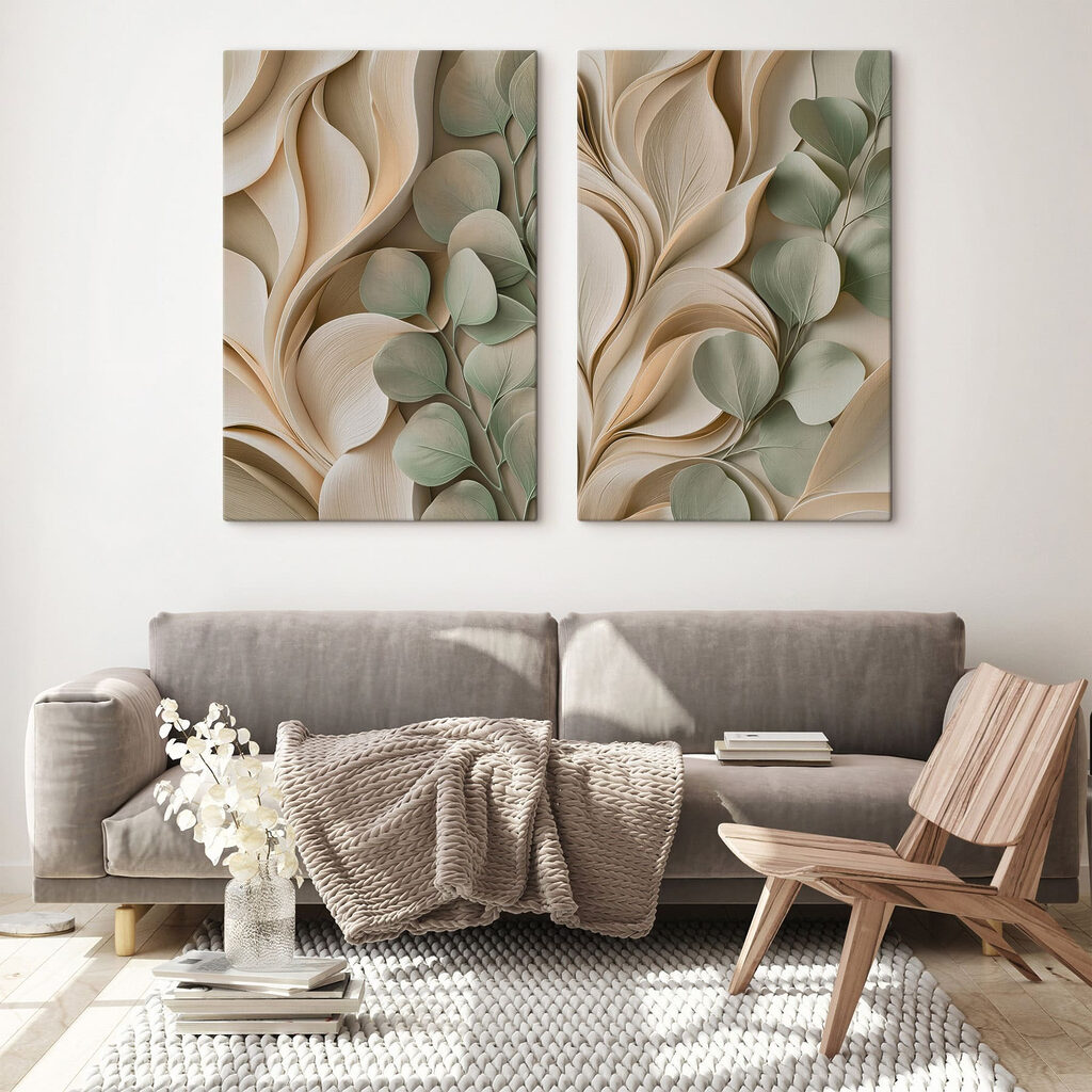 Feuilles et vagues douces dans un intérieur