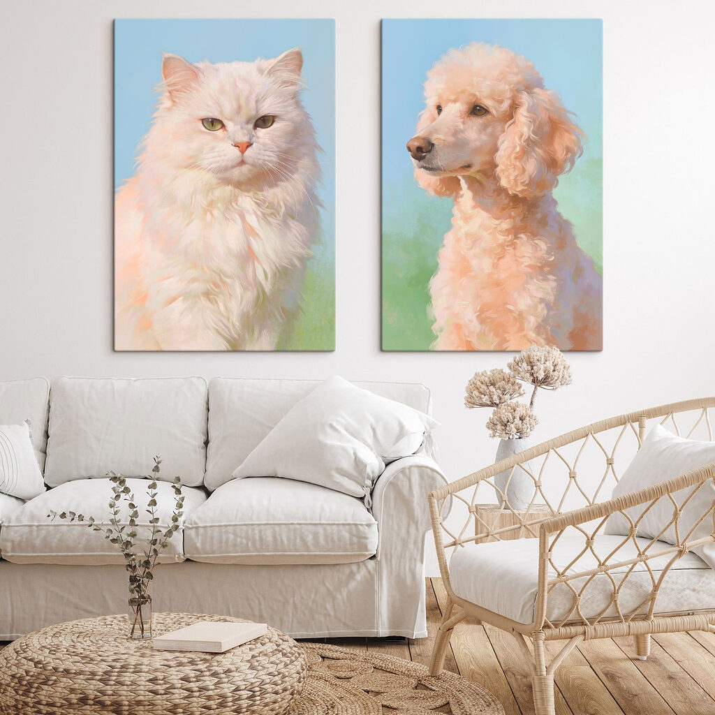 Chat et chien ensemble dans un intérieur