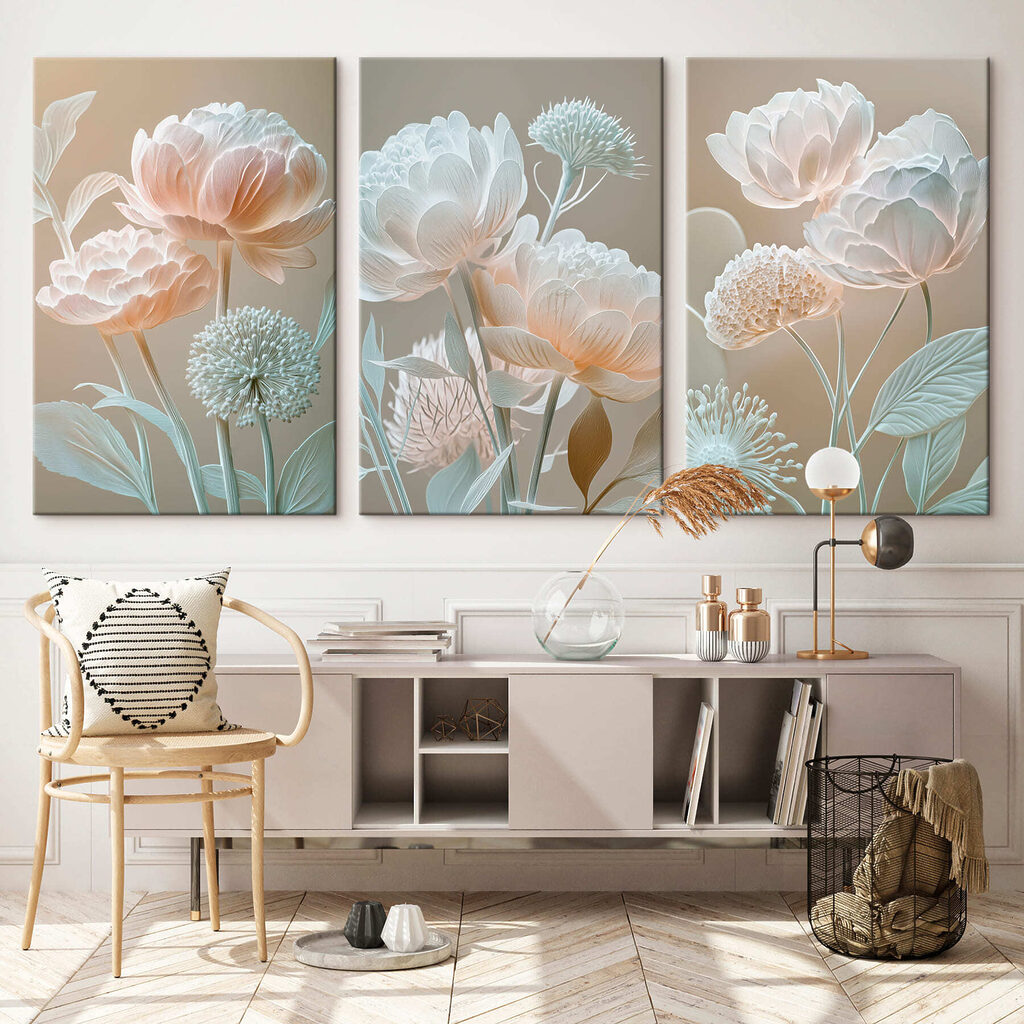 Bouquet pastel aux aigrettes dans un intérieur