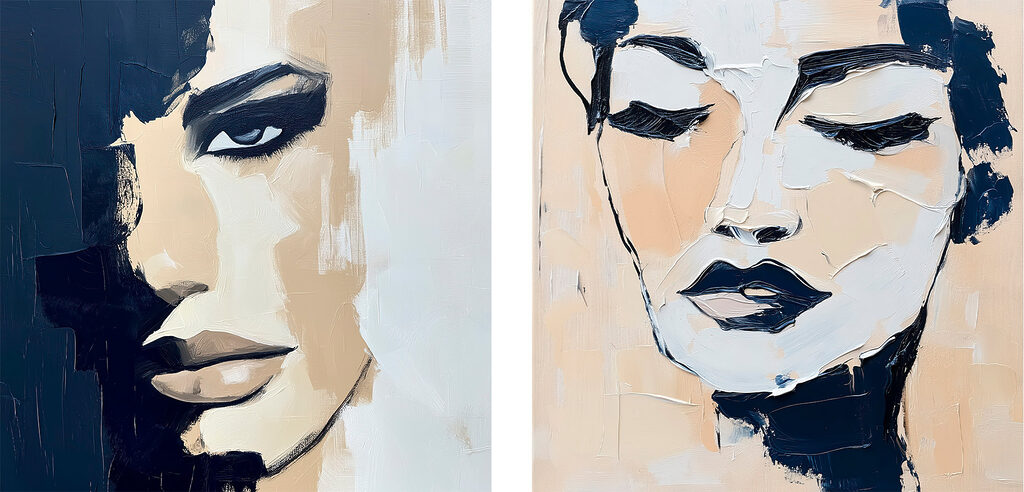 Visages en bleu nuit — motif complet