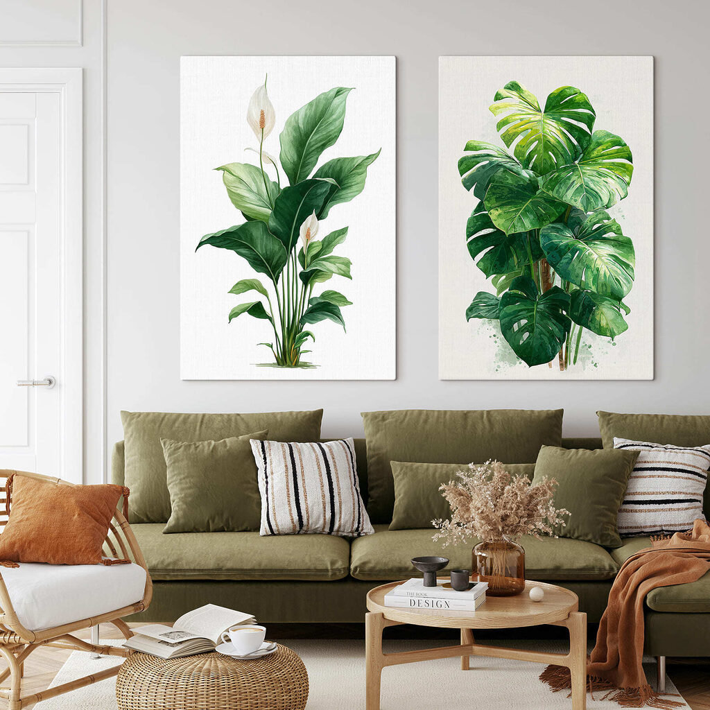 Plantes vertes à l’aquarelle dans un intérieur