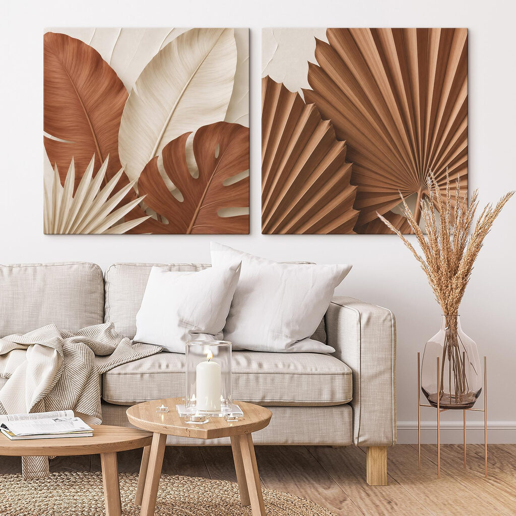 Feuilles aux tons terracotta dans un intérieur