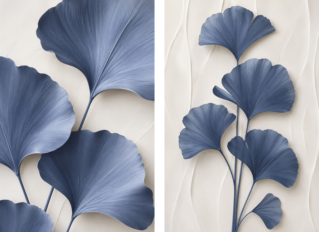 Feuilles bleues en éventail — motif complet