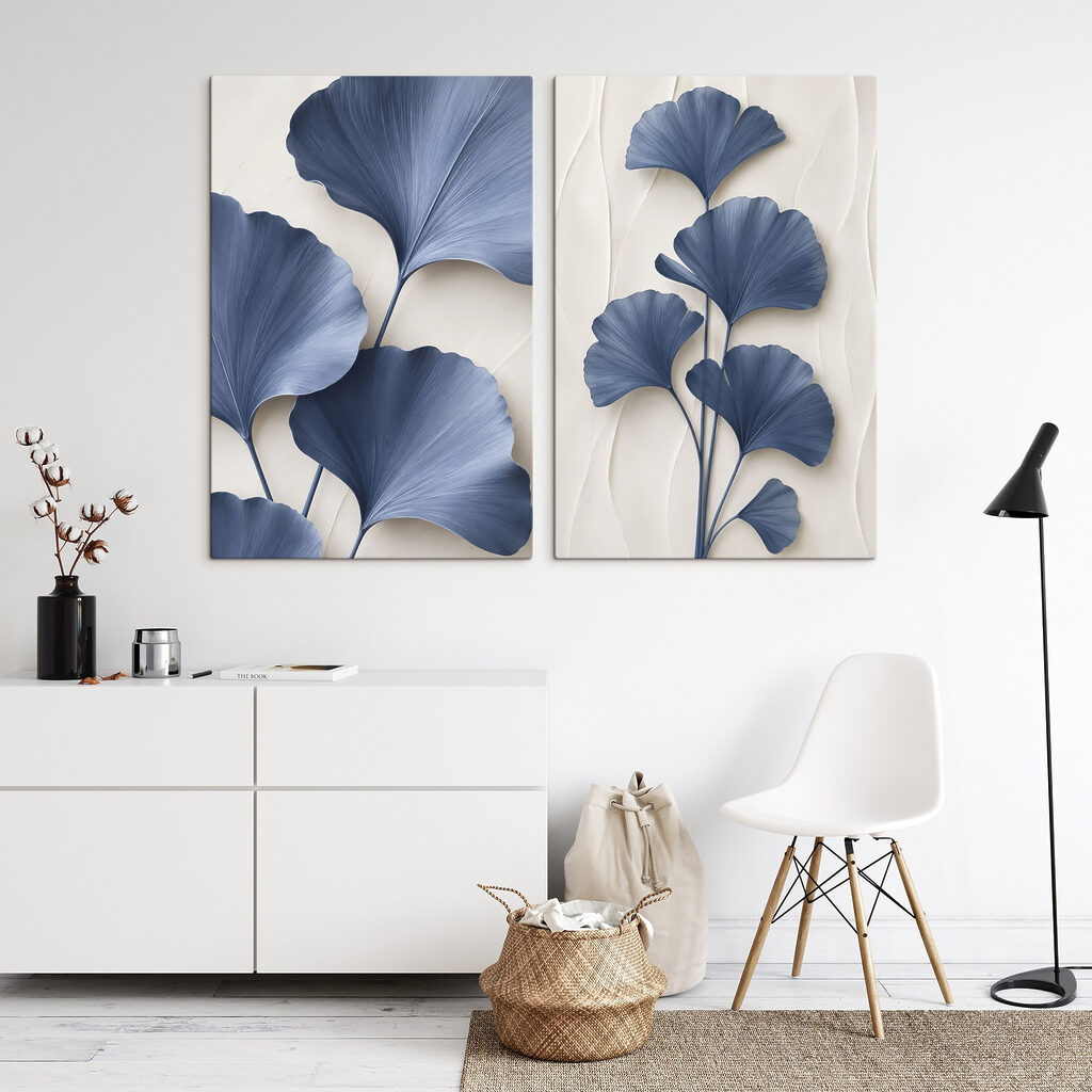 Feuilles bleues en éventail — intérieur 2